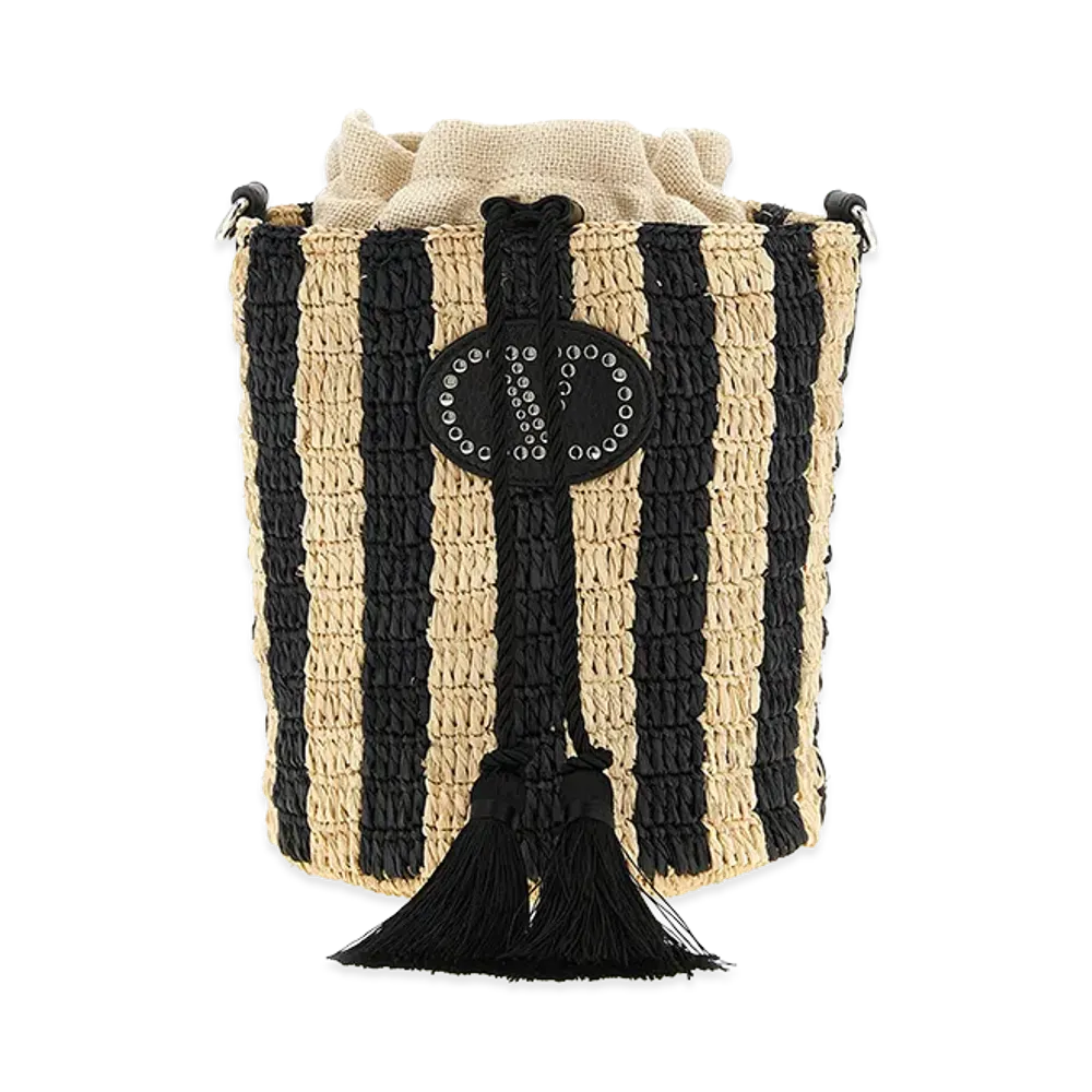 Valentino Garavani Women's Raffia Small Bucket Bag "Black"