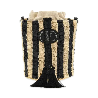 Valentino Garavani Women's Raffia Small Bucket Bag "Black"
