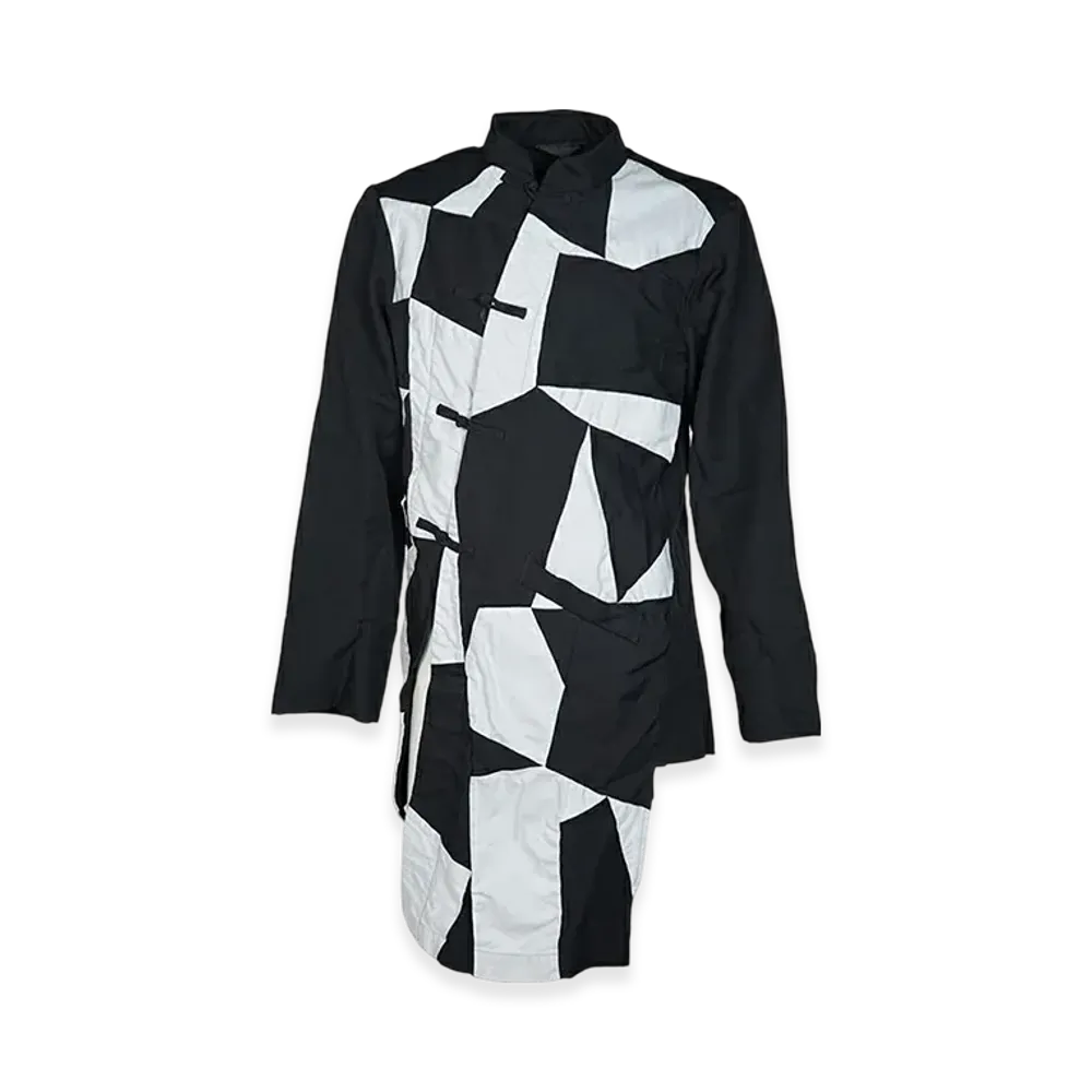 BLACK COMME des GARCONS Polyester Twill x Cotton Twill Patchwork Garment Treated Jacket "Black/White"