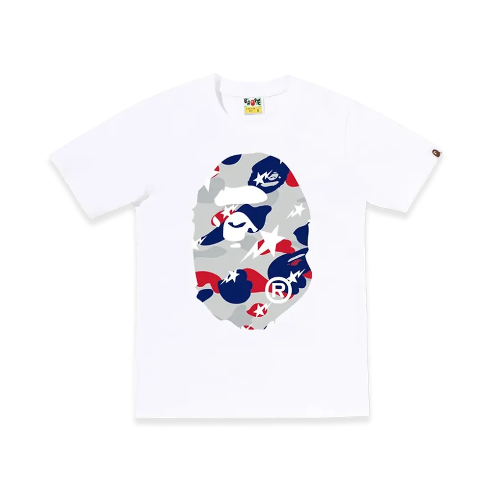 A BATHING APE Women's Sta Strike Camo Big Ape Head Tee "White/White"