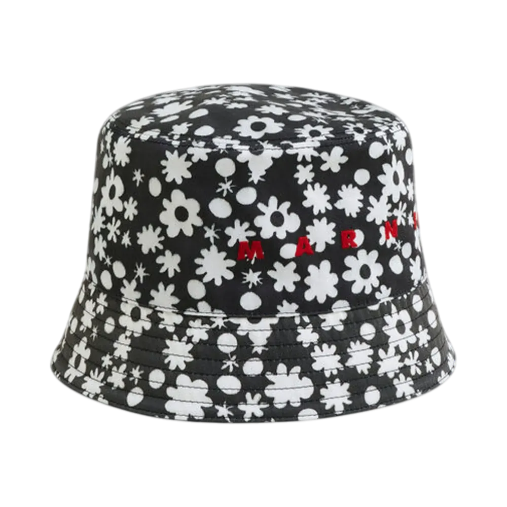 Marni Cotton Bucket Hat with Pop Fields Motif "Black"
