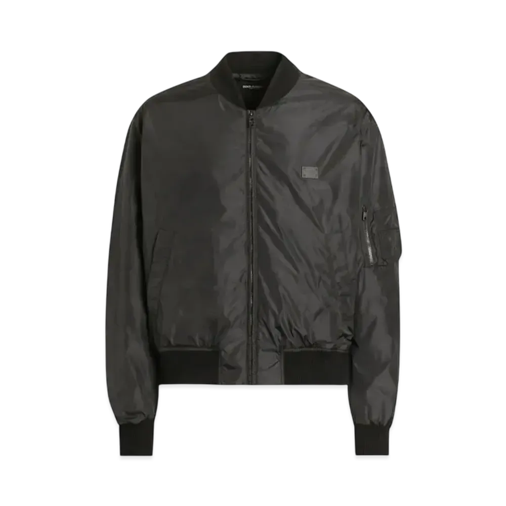 DOLCE&GABBANA Padded Technical Fabric Bomber Jacket With Tag "Black"