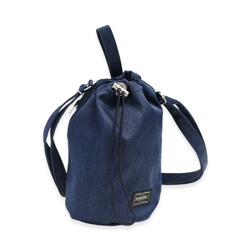 PORTER Denim Drawstring Bag L "Navy"