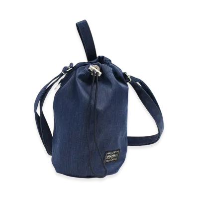 PORTER Denim Drawstring Bag L "Navy"