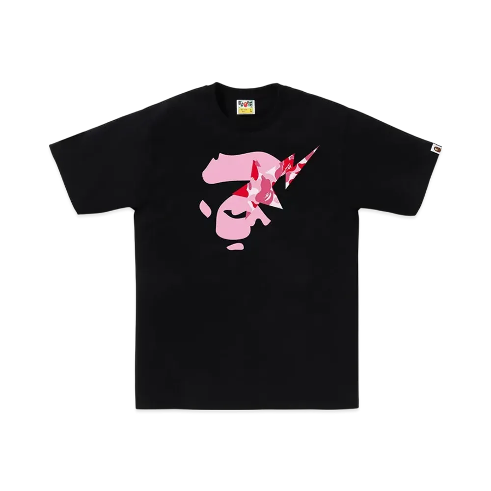 A BATHING APE ABC Camo Ape Face Sta Tee "Black/Pink"