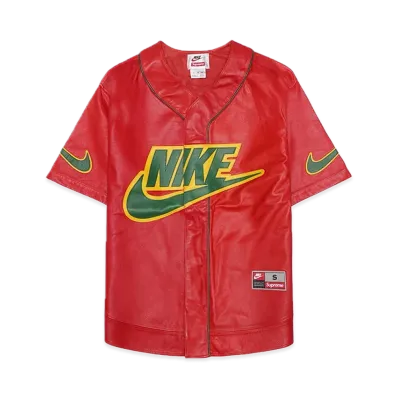 Supreme x Nike Leather Baseball Jersey "Red"
