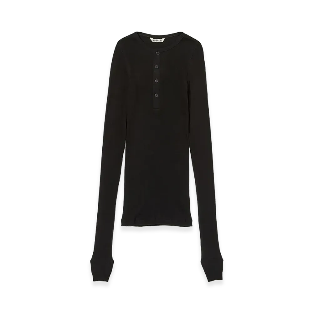 AURALEE Women's Organic Soft Rib Henley Neck P/O "Black"