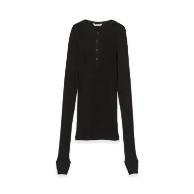 AURALEE Women's Organic Soft Rib Henley Neck P/O "Black"