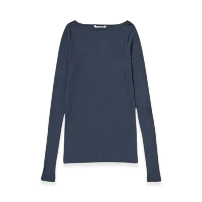 AURALEE High Gauge Sheer Rib Boat Neck L/S T-Shirt "Navy"