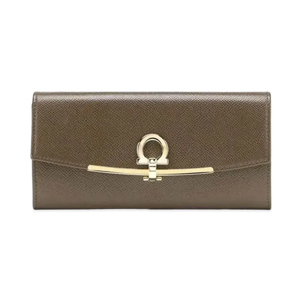 Salvatore Ferragamo Gancini Continental Wallet "Caraway Seed"