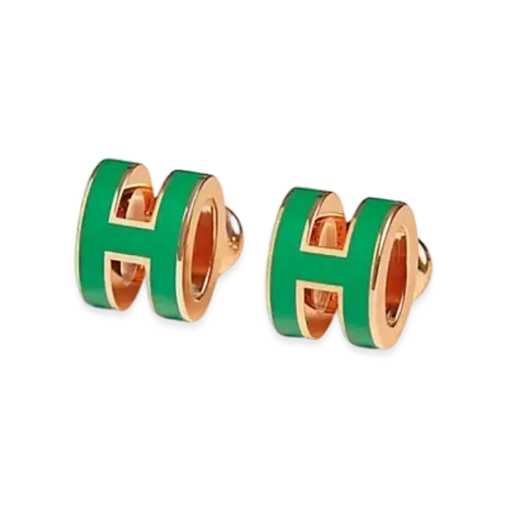 Hermes Mini Pop H Earrings "Rose Gold/Malachite"