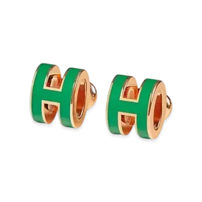 Hermes Mini Pop H Earrings "Rose Gold/Malachite"