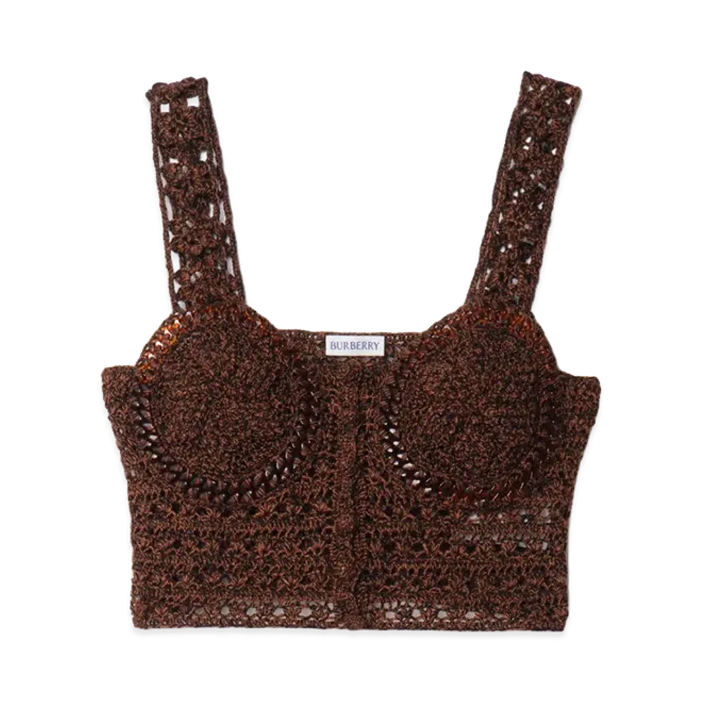 Burberry Women's Cropped Crochet Mouline Cotton Top "Black/Red"