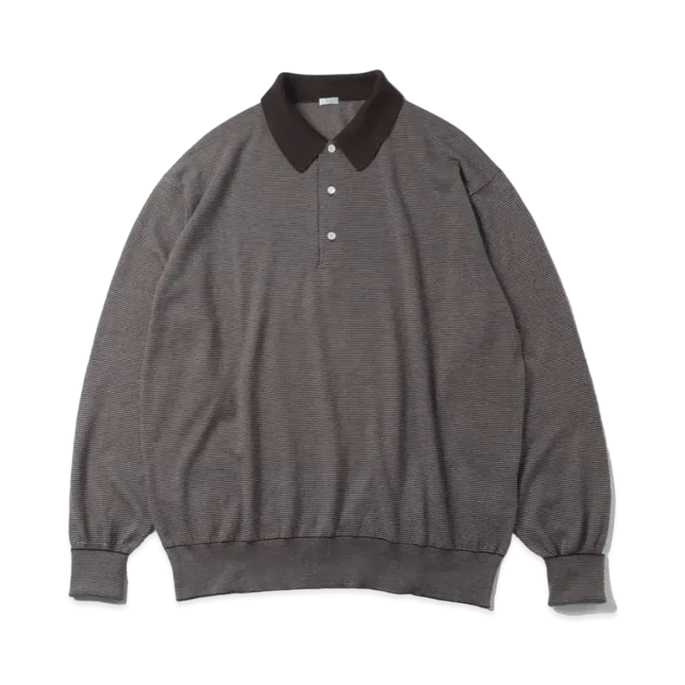 A.PRESSE High Gauge L/S Striped Polo Shirts "Brown"
