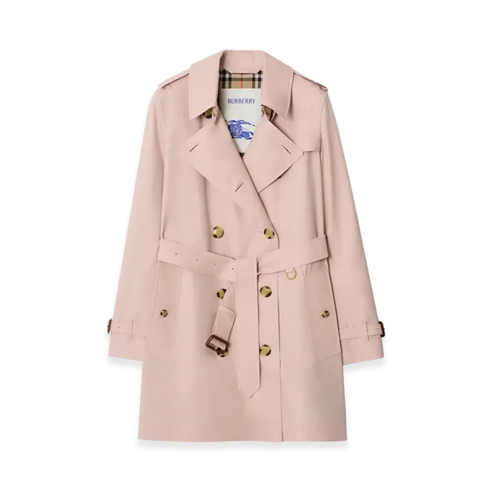 Burberry Women's Short Tropical Gabardine Kensington Trench Coat "Pale Sugar Pink"