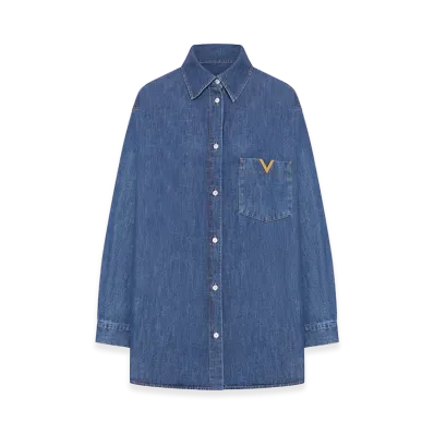 Valentino Women's Denim Shirt With Vlogo "Blue"