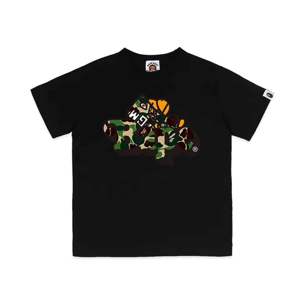 A BATHING APE Kids ABC Camo Shark Milo On Bape Tee "Black/Green"