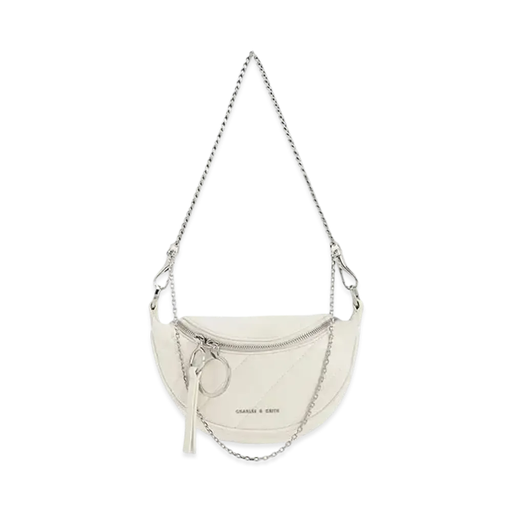 CHARLES & KEITH Philomena Crinkle Effect Half Moon Crossbody Bag "Cream"