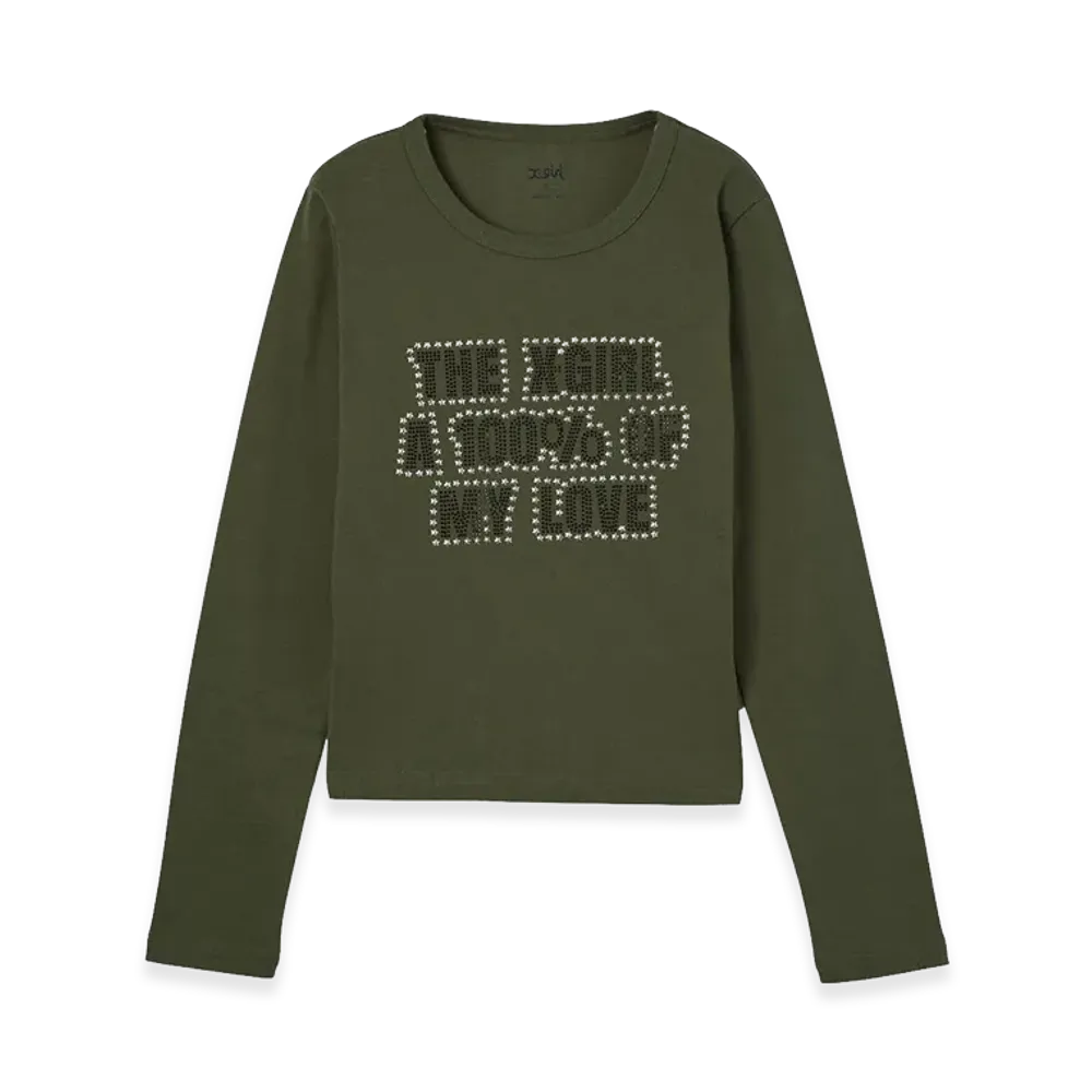 X-Girl Women's Star And Logo L/S Baby Tee "Olive"