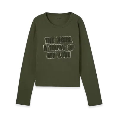 X-Girl Women's Star And Logo L/S Baby Tee "Olive"