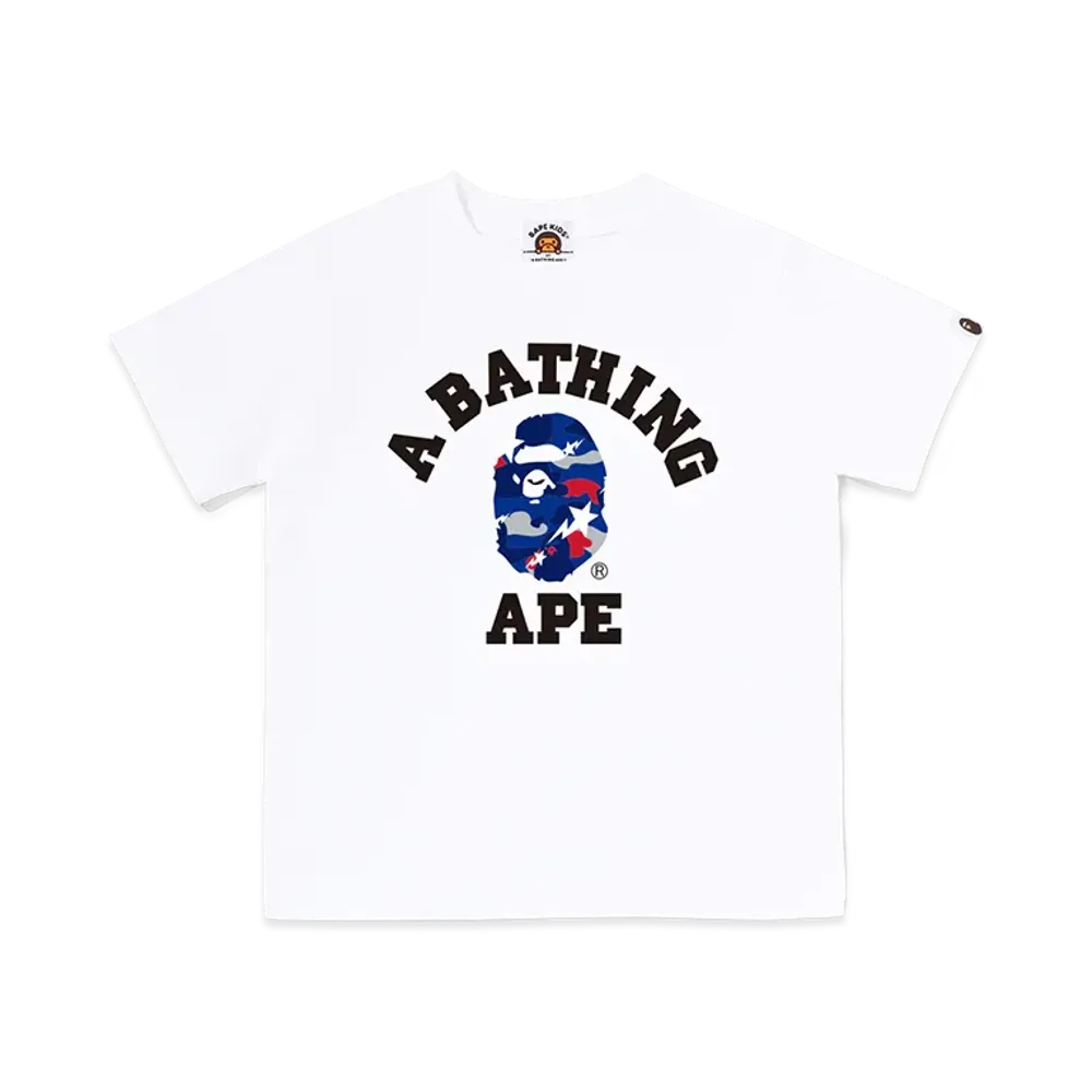 A BATHING APE Kids Sta Strike Camo College Tee "White/Blue"