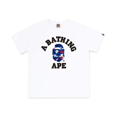 A BATHING APE Kids Sta Strike Camo College Tee "White/Blue"