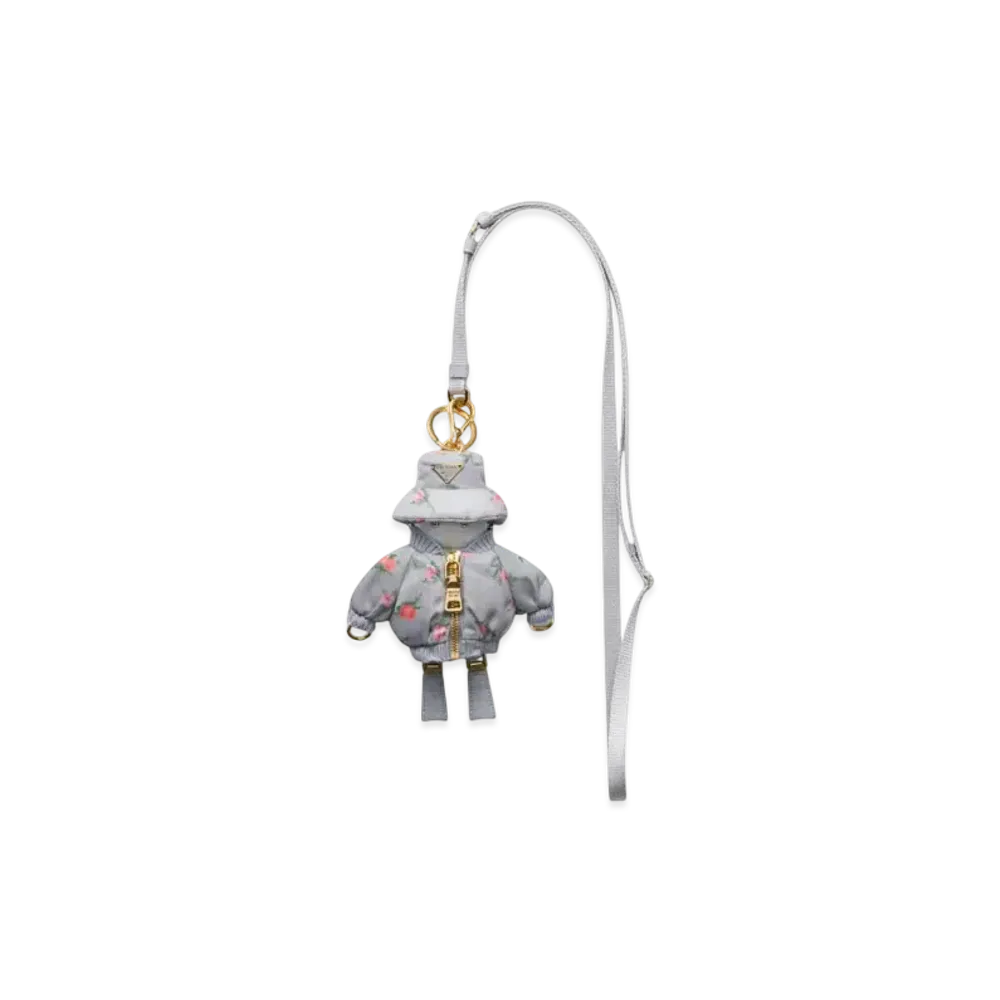 PRADA Printed Re-Nylon Key Ring Trick with Shoulder Strap "Pearl Gray"