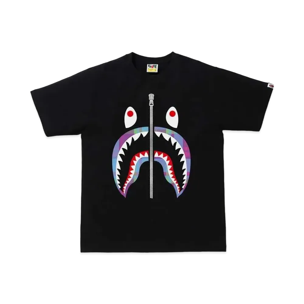 A BATHING APE CHECK SHARK TEE "Black/Purple"