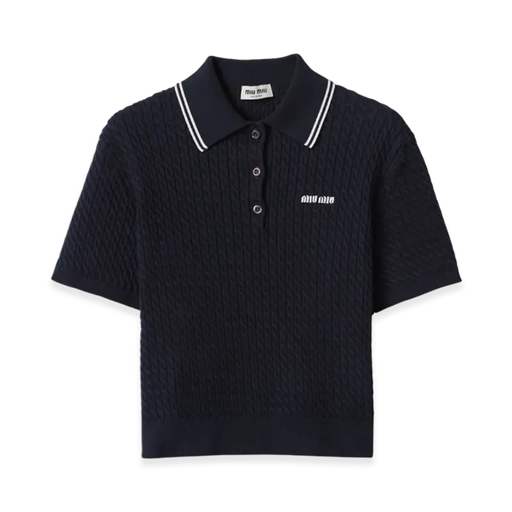 MIU MIU Women's Cotton Crocheted Polo Shirt "Blue/White"