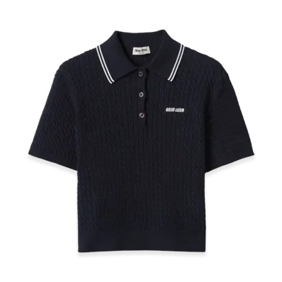 MIU MIU Women's Cotton Crocheted Polo Shirt "Blue/White"