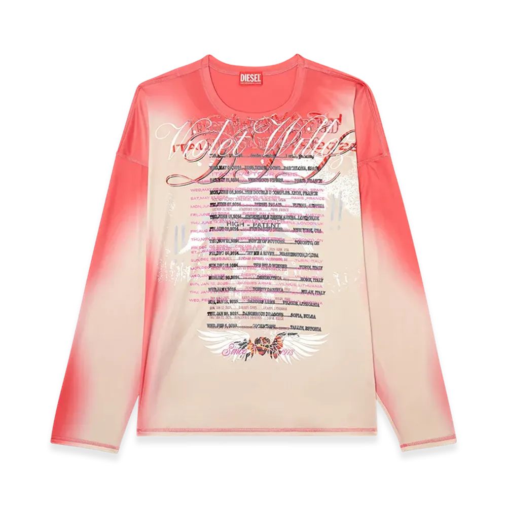 Diesel T-Olavi-Bb Long-sleeve tech-jersey T-shirt with lyrics print "Pink/White"