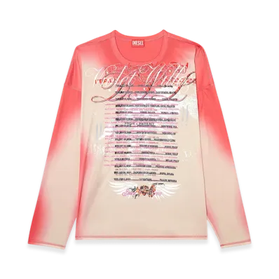 Diesel T-Olavi-Bb Long-sleeve tech-jersey T-shirt with lyrics print "Pink/White"