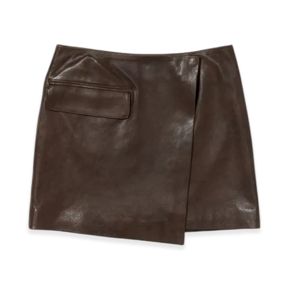 AURALEE Lamb Leather Mini Skirt "Brown"