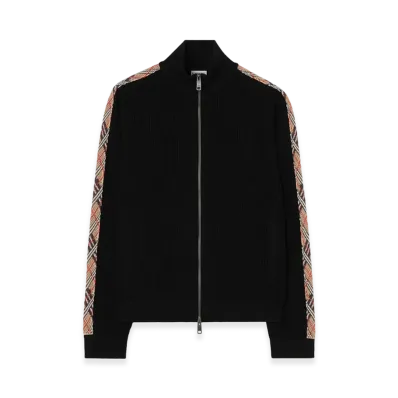 Burberry Check Trim Cotton Track Jacket "Black"