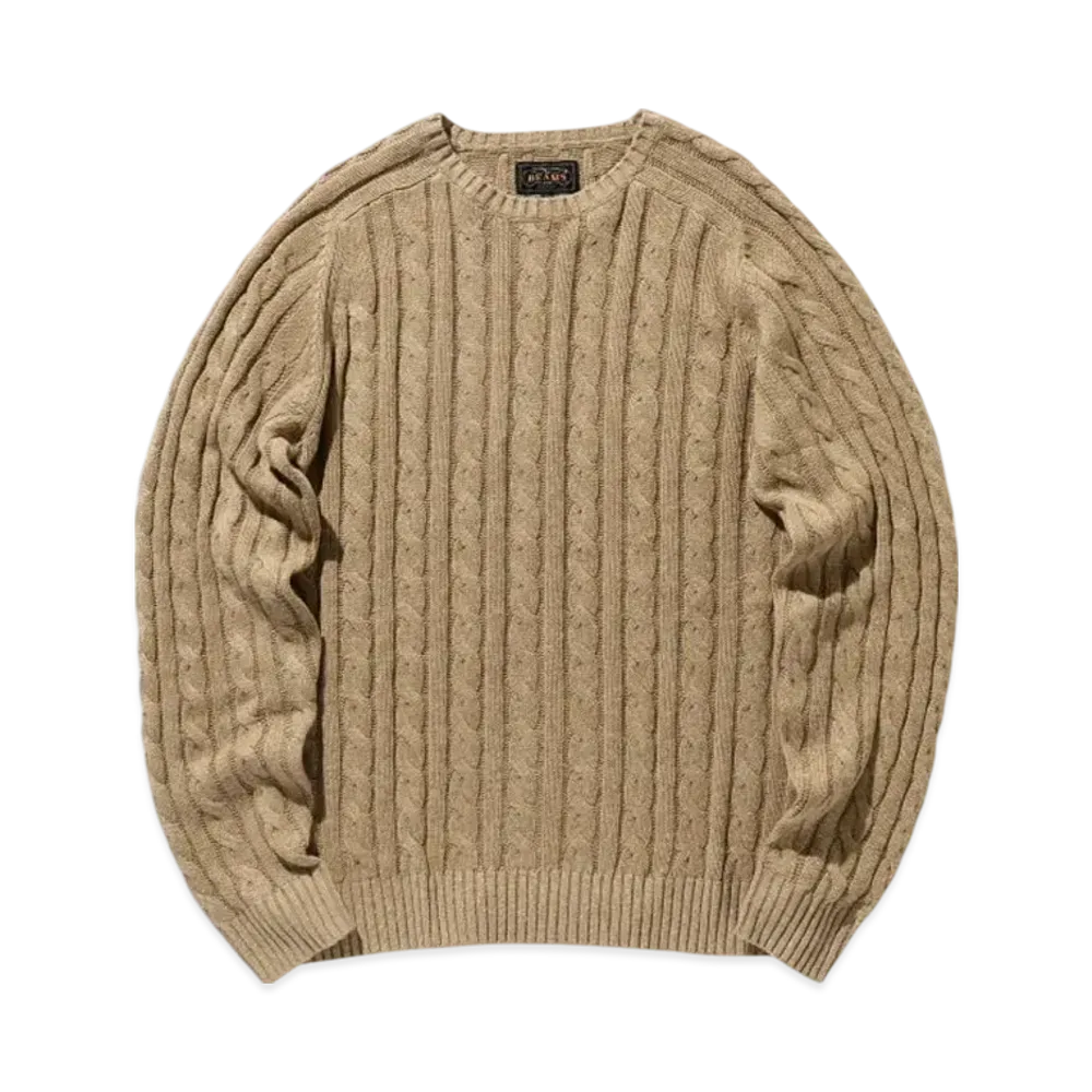BEAMS Crew Cable Cotton Linen "Khaki"