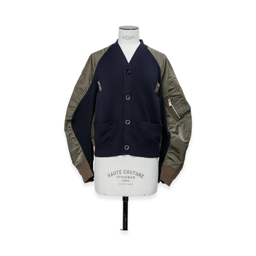 sacai Nylon Twill x Knit Cardigan "Navy/Dark Khaki"
