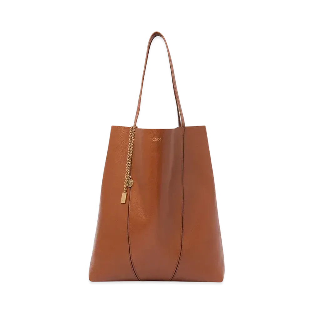Chloe Large Chloe Spin Tote Bag In Grained Leather "Clay Brown"
