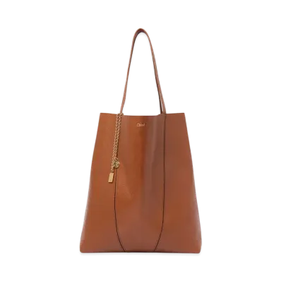 Chloe Large Chloe Spin Tote Bag In Grained Leather "Clay Brown"