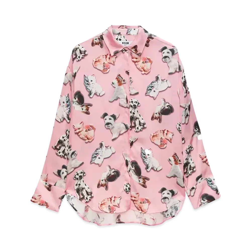 MSGM Viscose Shirt With Ceramic Puppies Print "Pink"