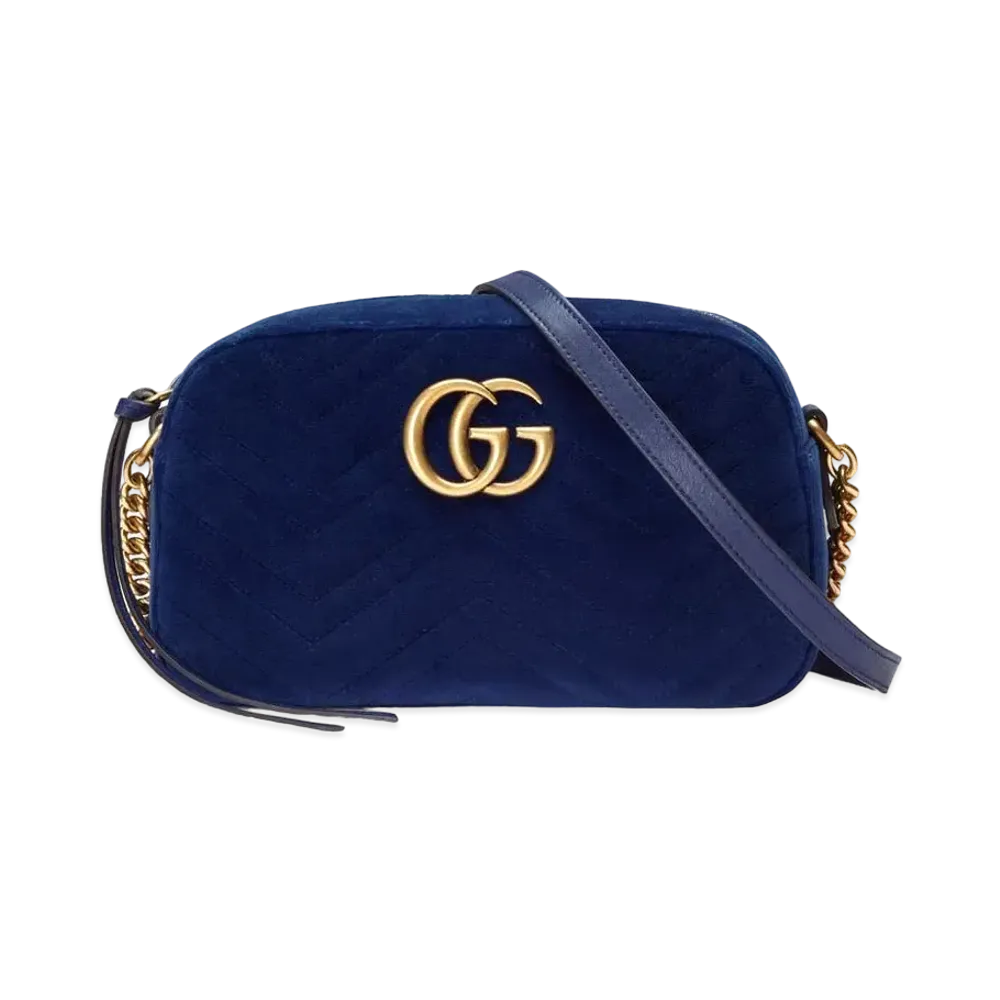 GUCCI GG Marmont Velvet Small Shoulder Bag "Blue"