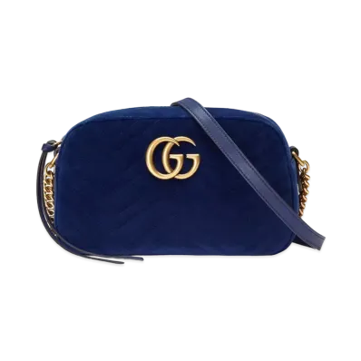 GUCCI GG Marmont Velvet Small Shoulder Bag "Blue"