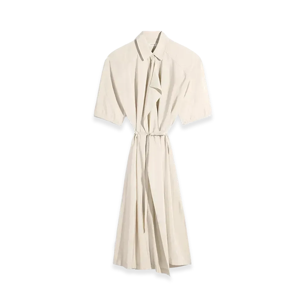 LEMAIRE Women's Dry Silk Asymmetric Shirt Dress "Oat Milk"
