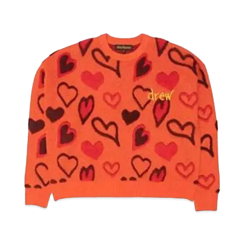 drew house Scribble Hearts Sweater "Orange"