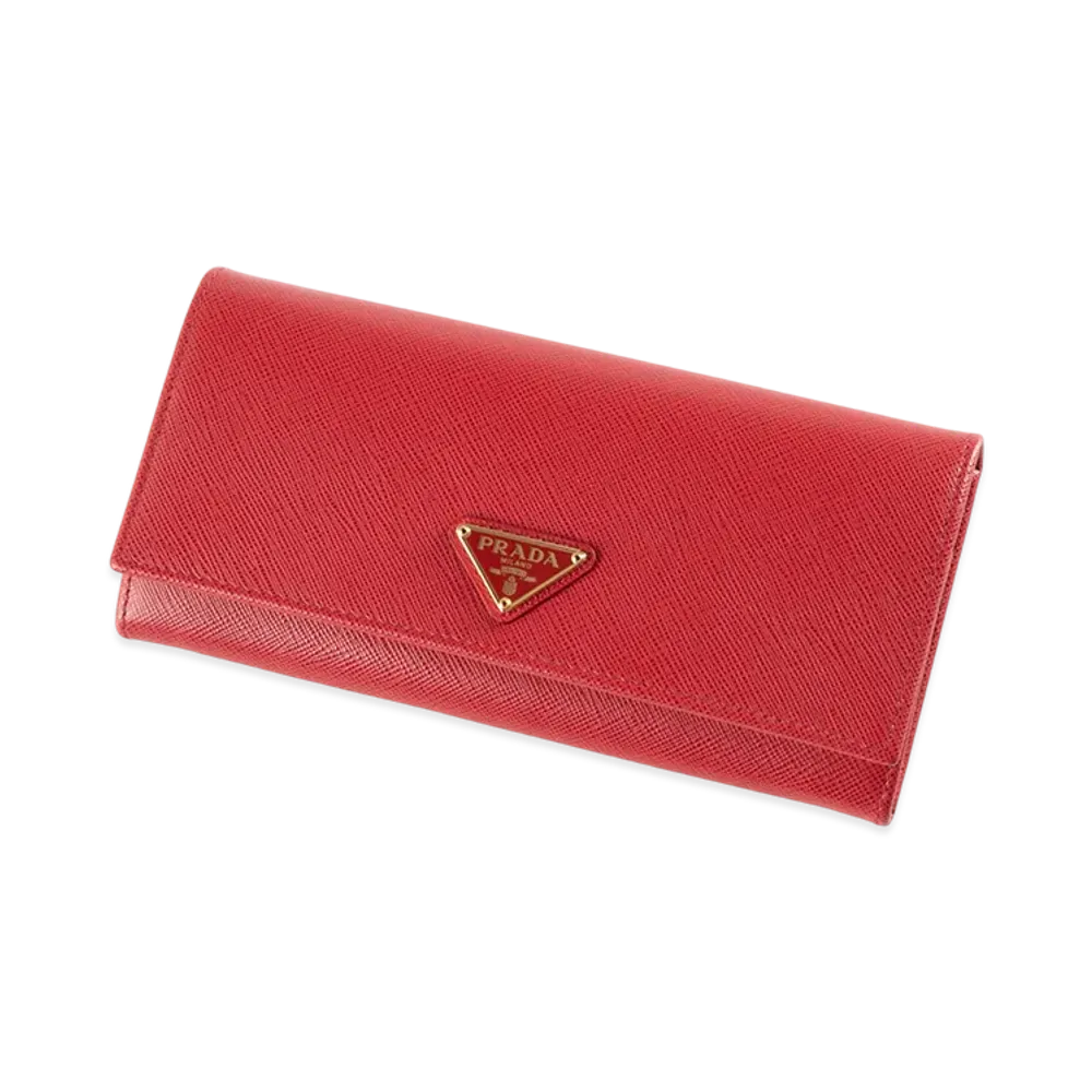 PRADA Saffiano Triangolo 2F Pass Wallet "Red"