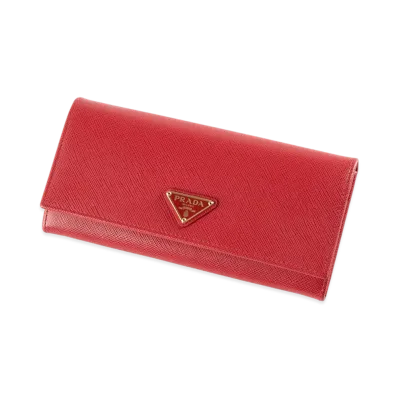 PRADA Saffiano Triangolo 2F Pass Wallet "Red"