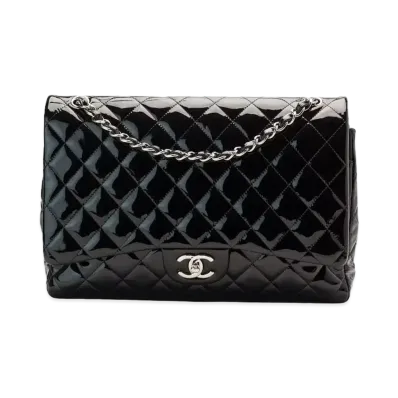 CHANEL Deca Matelasse Double Flap Patent Calfskin "Black/Silver"