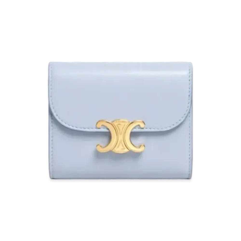 CELINE Small Triomphe Wallet In Shiny Smooth Lambskin "Arctic Blue"