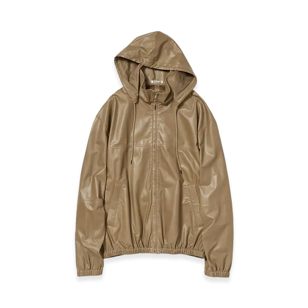 AURALEE Women's Fine Baby Calf Hooded Blouson "Khaki Beige"