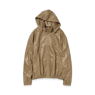 AURALEE Women's Fine Baby Calf Hooded Blouson "Khaki Beige"