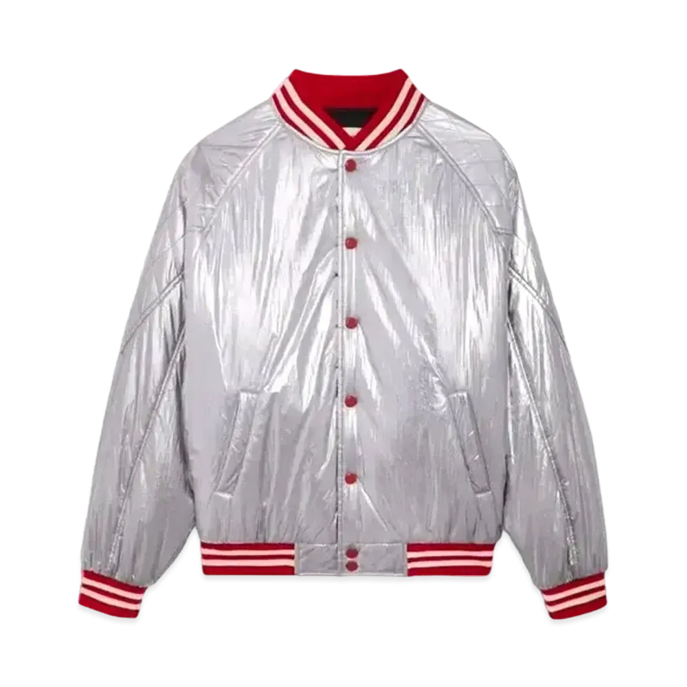CELINE Nylon Teddy Jacket With Quilted Yoke "Silver"